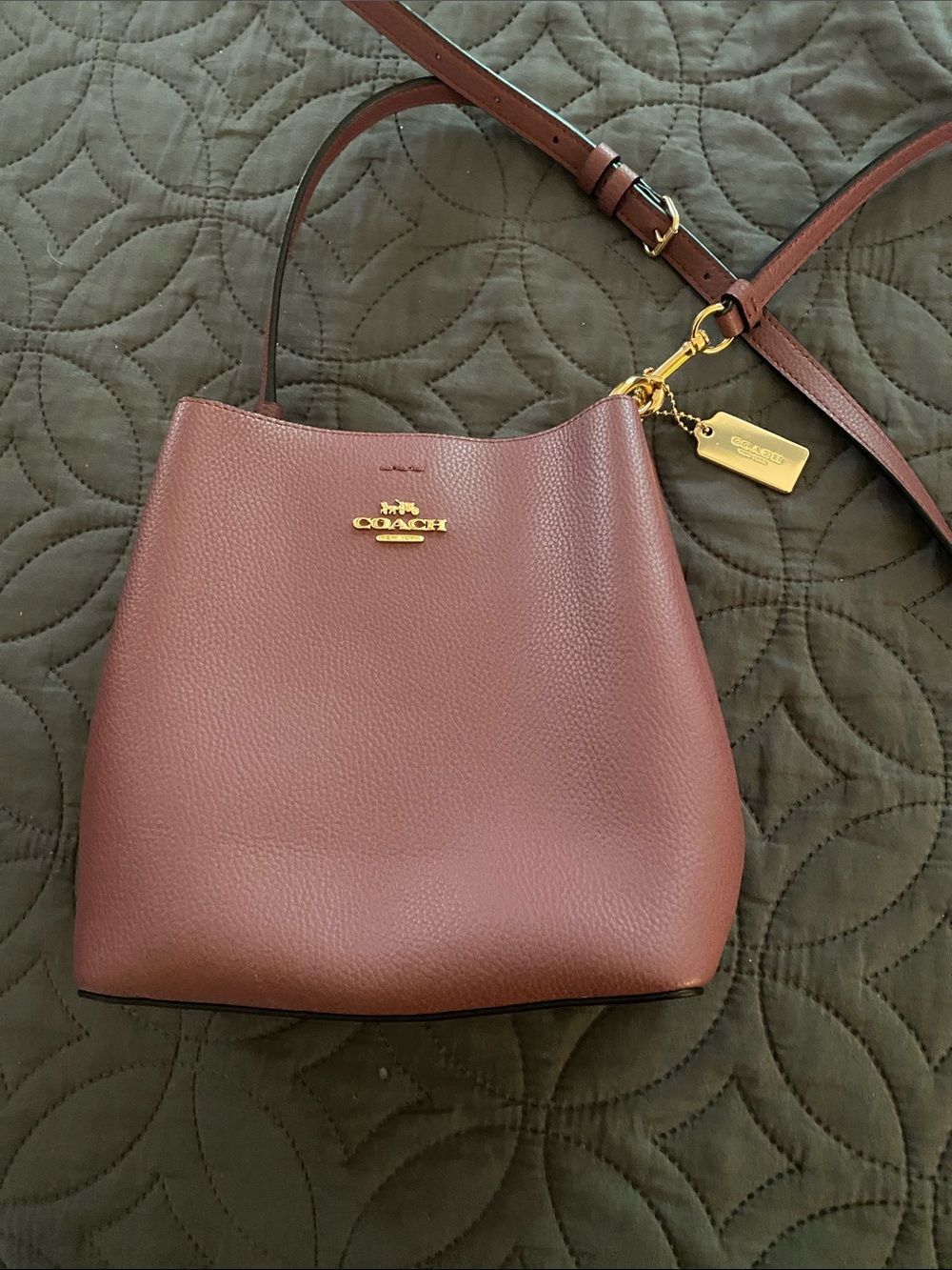 Coach Pebbled Leather Bucket Bag in Wine